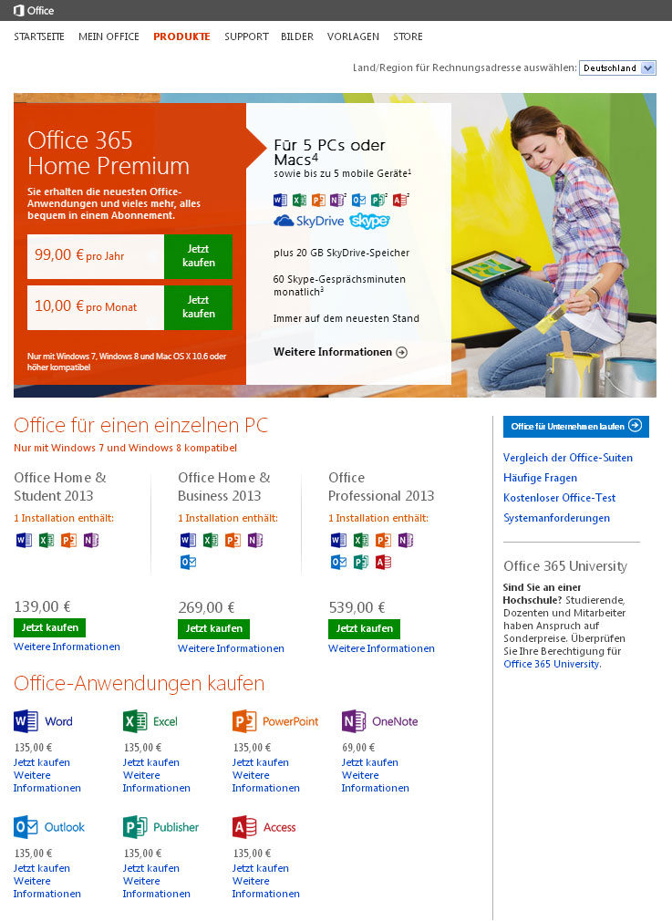 Beispiel Flat Design: Mircosoft Website